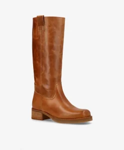 CAMERON LONG - Dame Lang støvle med hæl - Cognac læder