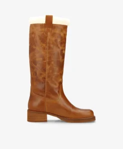 CAMERON LONG Warm - Cognac læder - Lang støvle Dame