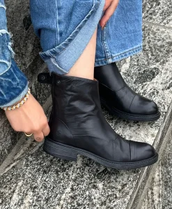 DAHLIA - Dame Ankelstøvle - Sort læder