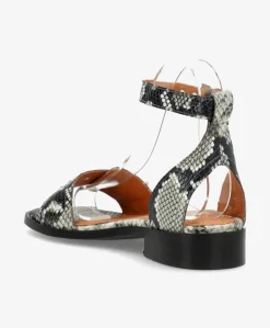 DESIRE - Offwhite snake læder - Sandaler med lav hæl Dame