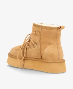 DUMBLE XL LACE - Dame Bamsestøvle med snøre - Camel ruskind