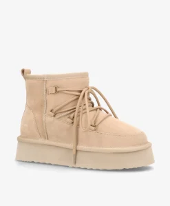 DUMBLE XL LACE - Dame Bamsestøvle med snøre - Beige ruskind