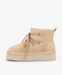 DUMBLE XL LACE - Dame Bamsestøvle med snøre - Beige ruskind