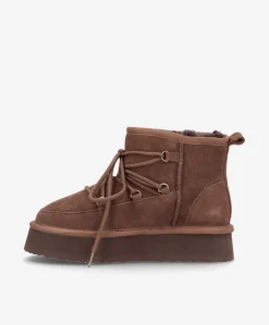 DUMBLE XL LACE - Dame Bamsestøvle med snøre - Mørkebrun ruskind