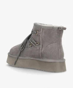 DUMBLE XL LACE - Dame Bamsestøvle med snøre - Mørkegrå ruskind