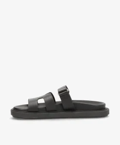 ECHO - Sort læder - Flade sandaler Dame