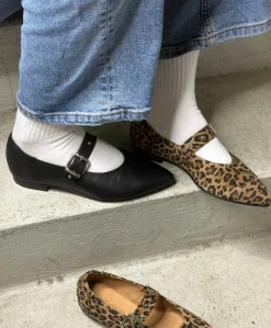 JULES - Sort læder - Ballerina med rem