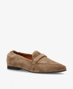LUCY S - Mørk beige ruskind - Loafers med spids Dame