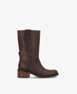 MARTINA - Mellemlang støvle dame - Mørkebrun læder