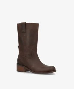 MARTINA - Mellemlang støvle dame - Mørkebrun læder