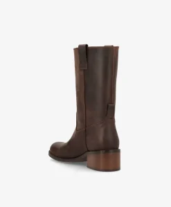 MARTINA - Mellemlang støvle dame - Mørkebrun læder