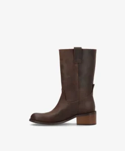 MARTINA - Mellemlang støvle dame - Mørkebrun læder