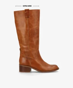 MARTINA LONG WIX - Cognac læder - Lang støvle Dame