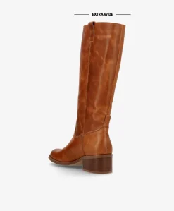 MARTINA LONG WIX - Cognac læder - Lang støvle Dame