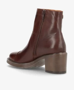 MARY Mørkebrun - Ankel støvle med hæl - læder