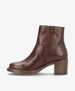 MARY Mørkebrun - Ankel støvle med hæl - læder