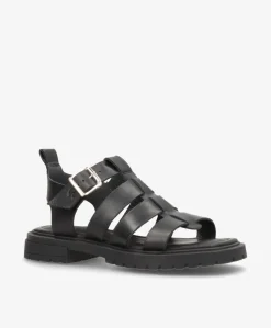 MAYA - Sort læder - Sandaler med lav hæl Dame