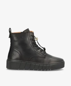 MOOVED LACE BLK - Sort læder - Snørestøvler Dame