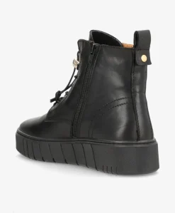 MOOVED LACE BLK - Sort læder - Snørestøvler Dame