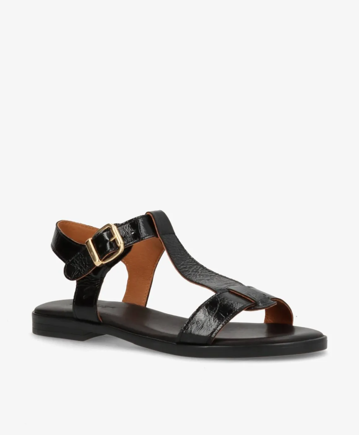 NORA P - Sort lak læder - Flade sandaler