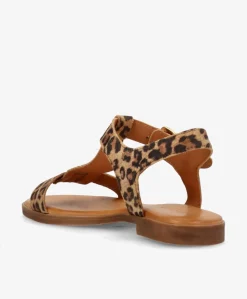 NORA S - Leopard ruskind - Flade sandaler Dame
