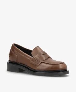 PURE - Brun washed læder - Loafers Dame