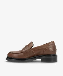 PURE - Brun washed læder - Loafers Dame