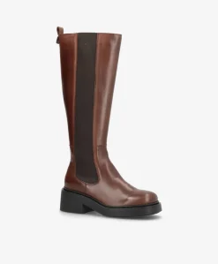 SADDLE LONG - Mørkebrun læder - Lange støvler Dame