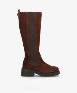 SADDLE LONG S - Mørkebrun ruskind - Lange støvler Dame