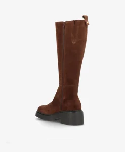 SADDLE LONG S - Mørkebrun ruskind - Lange støvler Dame