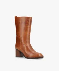 SADIE - Dame Støvle med hæl - Cognac læder