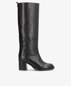 SADIE LONG - Dame Lang støvle med hæl - Sort læder