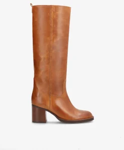 SADIE LONG - Dame Lang støvle med hæl - Cognac læder