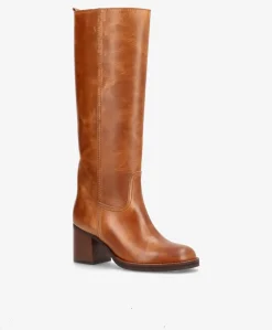 SADIE LONG - Dame Lang støvle med hæl - Cognac læder