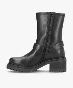 SALLY Sort - Biker støvle - læder