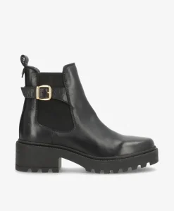 SARAH - Sort læder - Chelsea støvler Dame