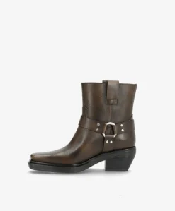 STORM - Dame Biker støvle med hæl - Mørkebrun læder