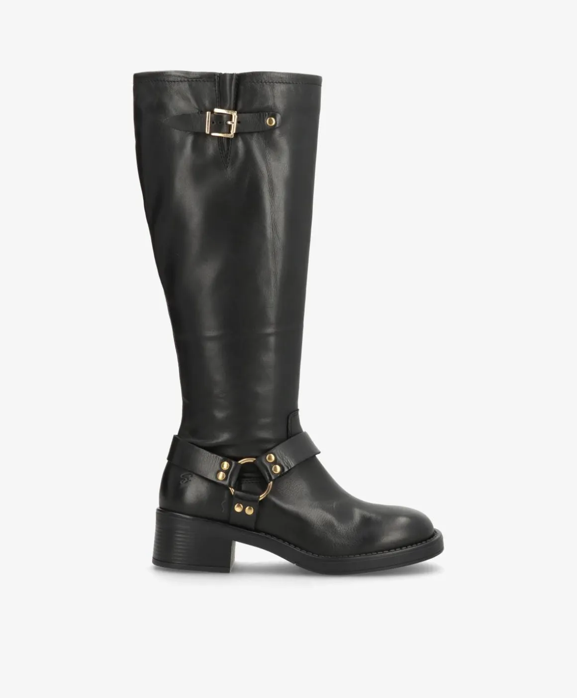 TYLER Sort - Lang biker støvle - læder