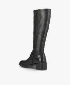 TYLER Sort - Lang biker støvle - læder