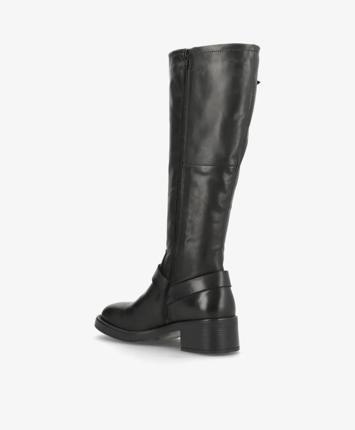 TYLER Sort - Lang biker støvle - læder