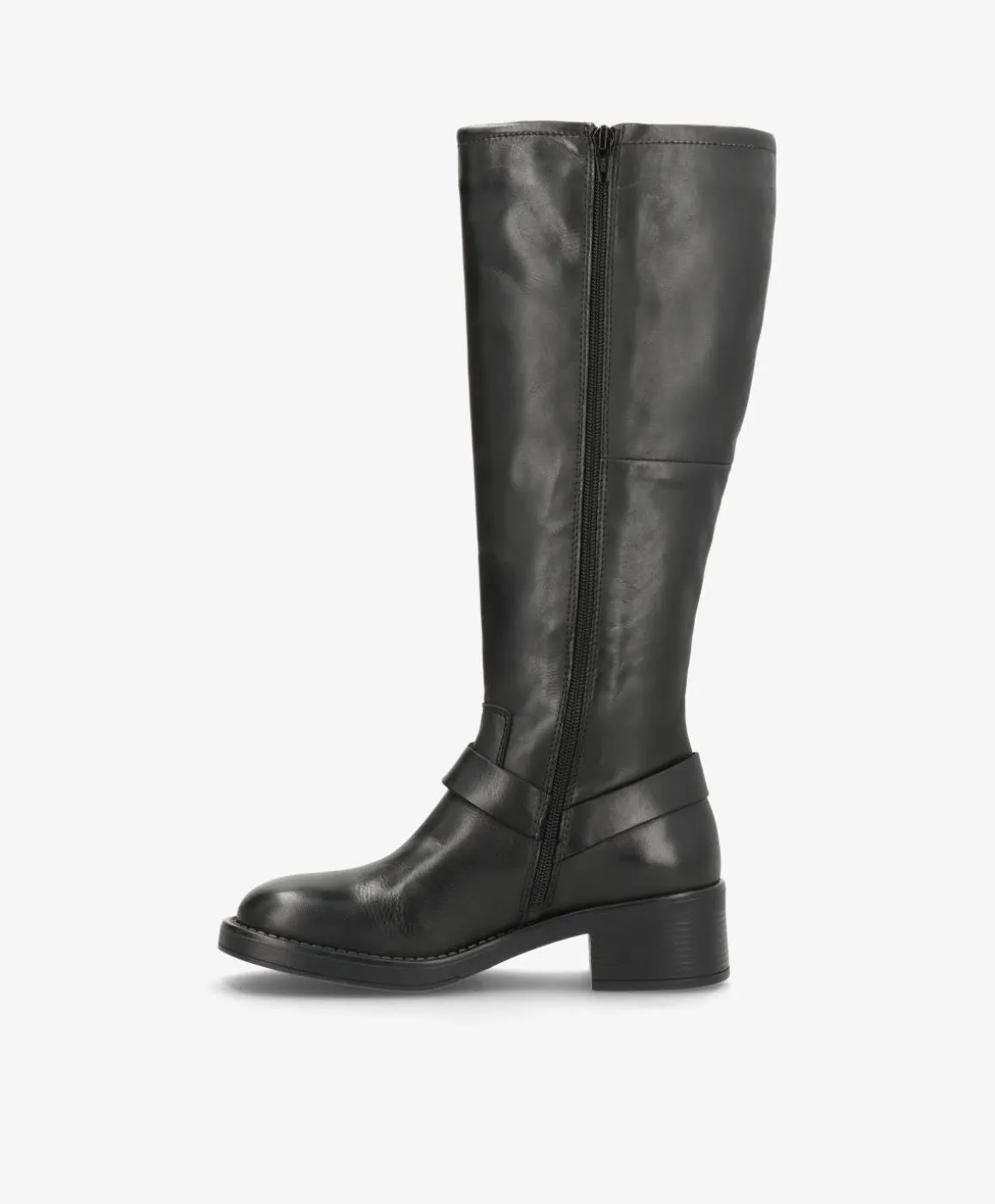 TYLER Sort - Lang biker støvle - læder