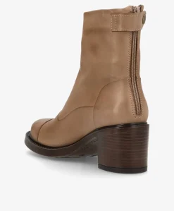 VICTORIA Beige - Ankel støvle med hæl - læder