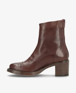 VICTORIA Mørkebrun - Ankel støvle med hæl - læder